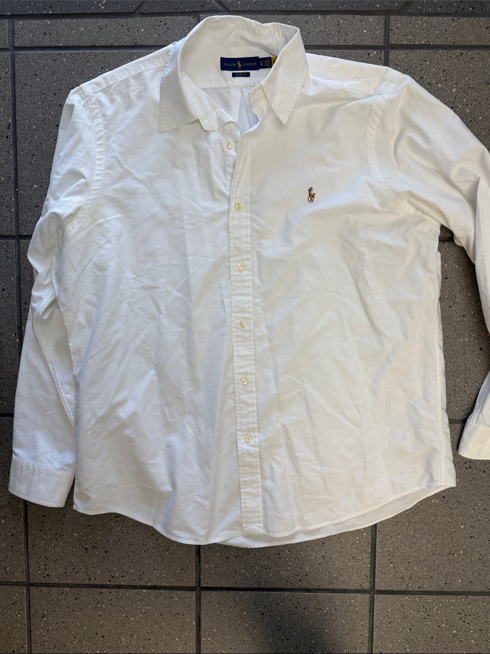 Ralph Lauren White Long-Sleeve Button-Down Shirt with Pony Logo